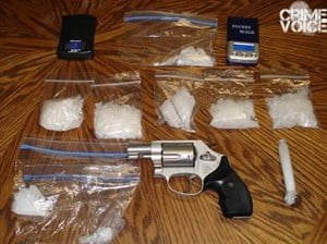 The evidence collected at the Samson home includes meth packaged for sale, scales, and a revolver.