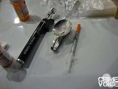 Evidence pulled from Blakeley's bag included syringes and liquid meth.