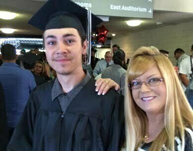 Image of the victim, Austin Deselle with his mother, as posted on a GoFundMe page to help support his family.