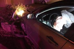 Two men briefly run away after their car wrecks a parked car