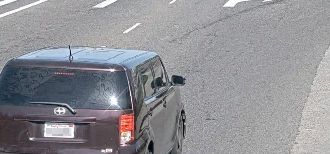 Couple try to flee in a purple boxy Scion