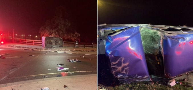 DUI driver shears light pole, rolls vehicle