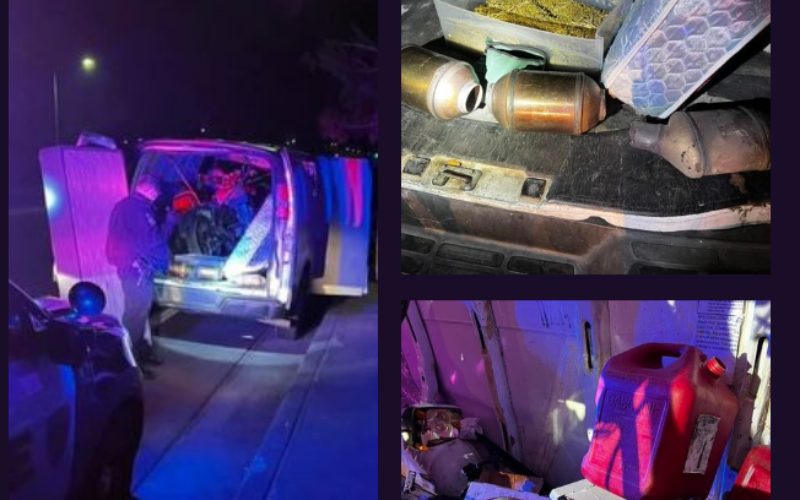 Thief carrying three catalytic converters in stolen van