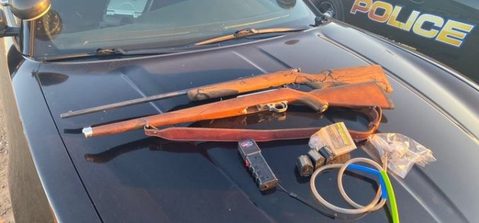 Search of trailer at encampment produces ammo, meth, two guns
