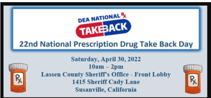 DEA and Lassen County Sheriff’s Office announce “Take Back Days”