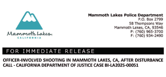 Mammoth Lakes Police Respond to Disturbance, Officer-Involved Shooting Under Investigation