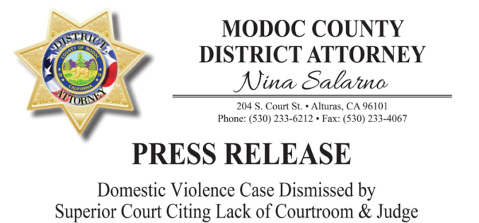 Modoc Superior Court Dismisses Domestic Violence Case Due to Judicial Shortage