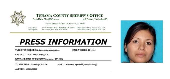 Tehama County Sheriff’s Office Advances Hilaria Marmolejo’s Missing Person Case to Homicide Investigation