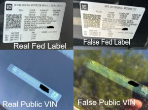 Real VS False VIN Info - Courtesy of Yuba City PD
