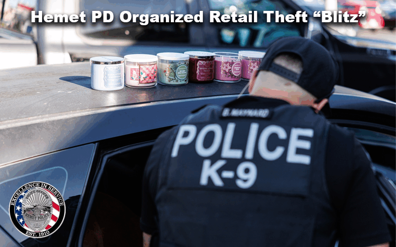 Hemet Police ORT Team “Blitz” Operation Results in Five Arrests, Felony Charges, and $624 in Recovered Stolen Goods