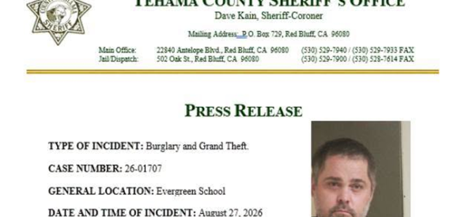 Redding Man Arrested Following Construction Equipment Theft at Evergreen School
